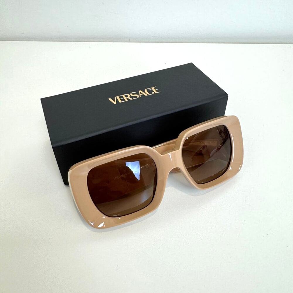 VERSACE Raised Medusa Nude Gold Logo Oversized Square Sunglasses 4473-U Barocco